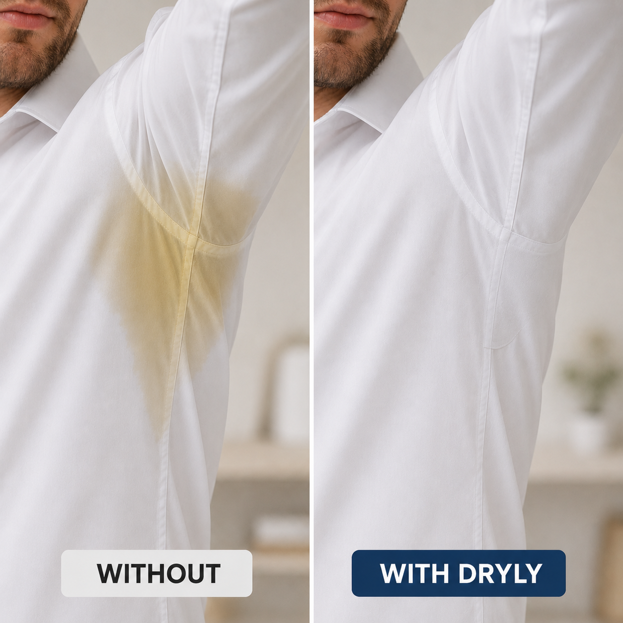 Shirt without vs with DRYLY