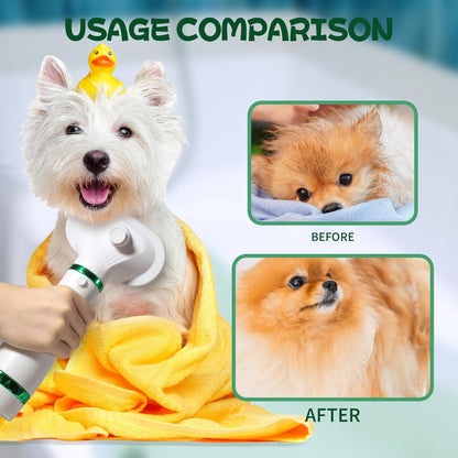 Pet Hair Dryer with Slicker Brush - 3 Heat Settings, Quiet, Dries & De-Sheds