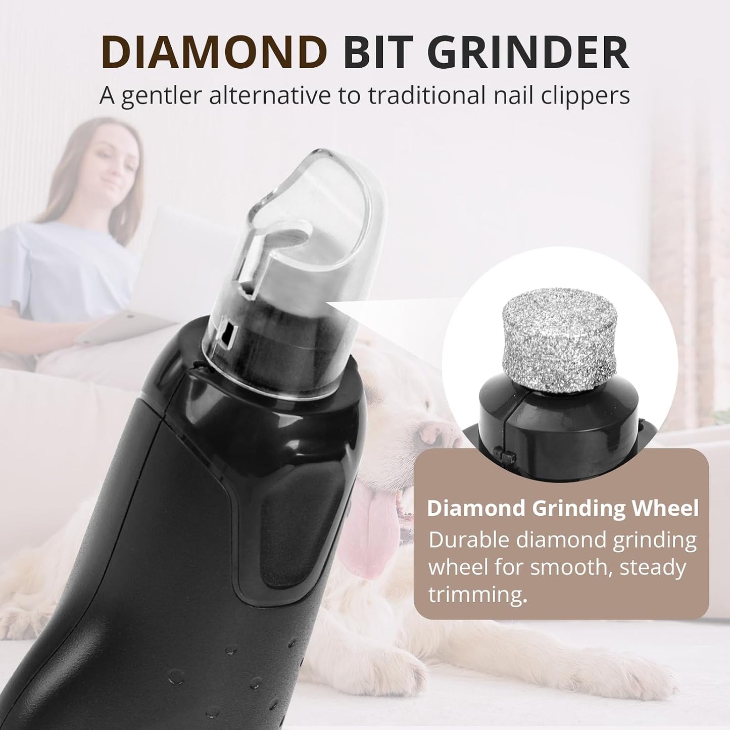 Silent Dog & Cat Nail Grinder — Painless, Stress-Free Trim (USB, 6 Speeds, LED Light)