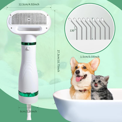 Pet Hair Dryer with Slicker Brush - 3 Heat Settings, Quiet, Dries & De-Sheds