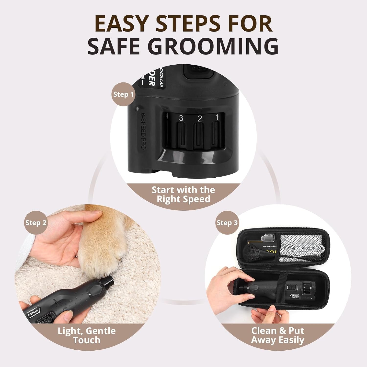Silent Dog & Cat Nail Grinder — Painless, Stress-Free Trim (USB, 6 Speeds, LED Light)