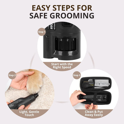 Silent Dog & Cat Nail Grinder — Painless, Stress-Free Trim (USB, 6 Speeds, LED Light)