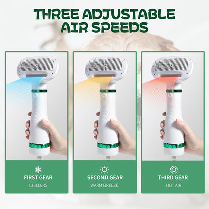 Pet Hair Dryer with Slicker Brush - 3 Heat Settings, Quiet, Dries & De-Sheds