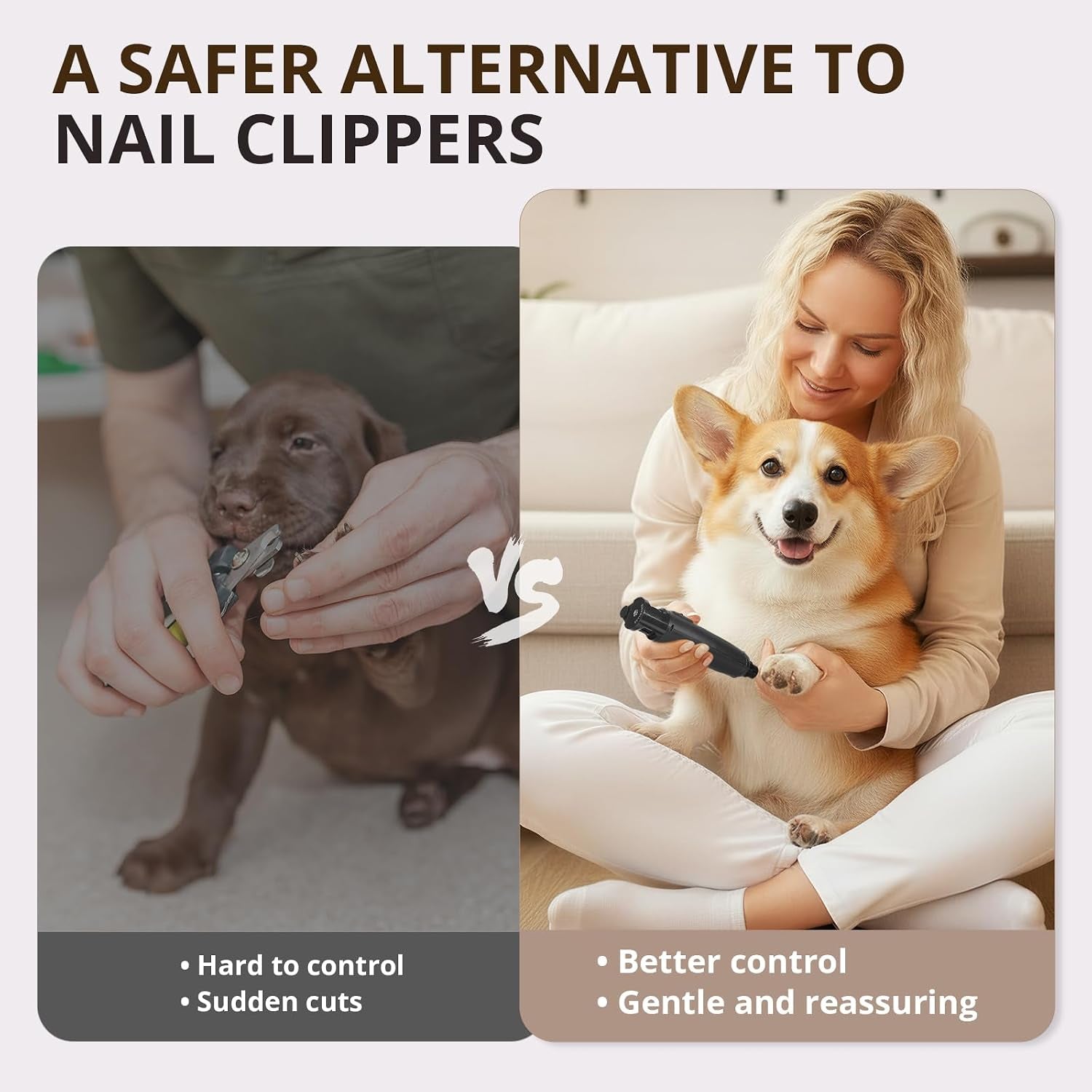 Silent Dog & Cat Nail Grinder — Painless, Stress-Free Trim (USB, 6 Speeds, LED Light)