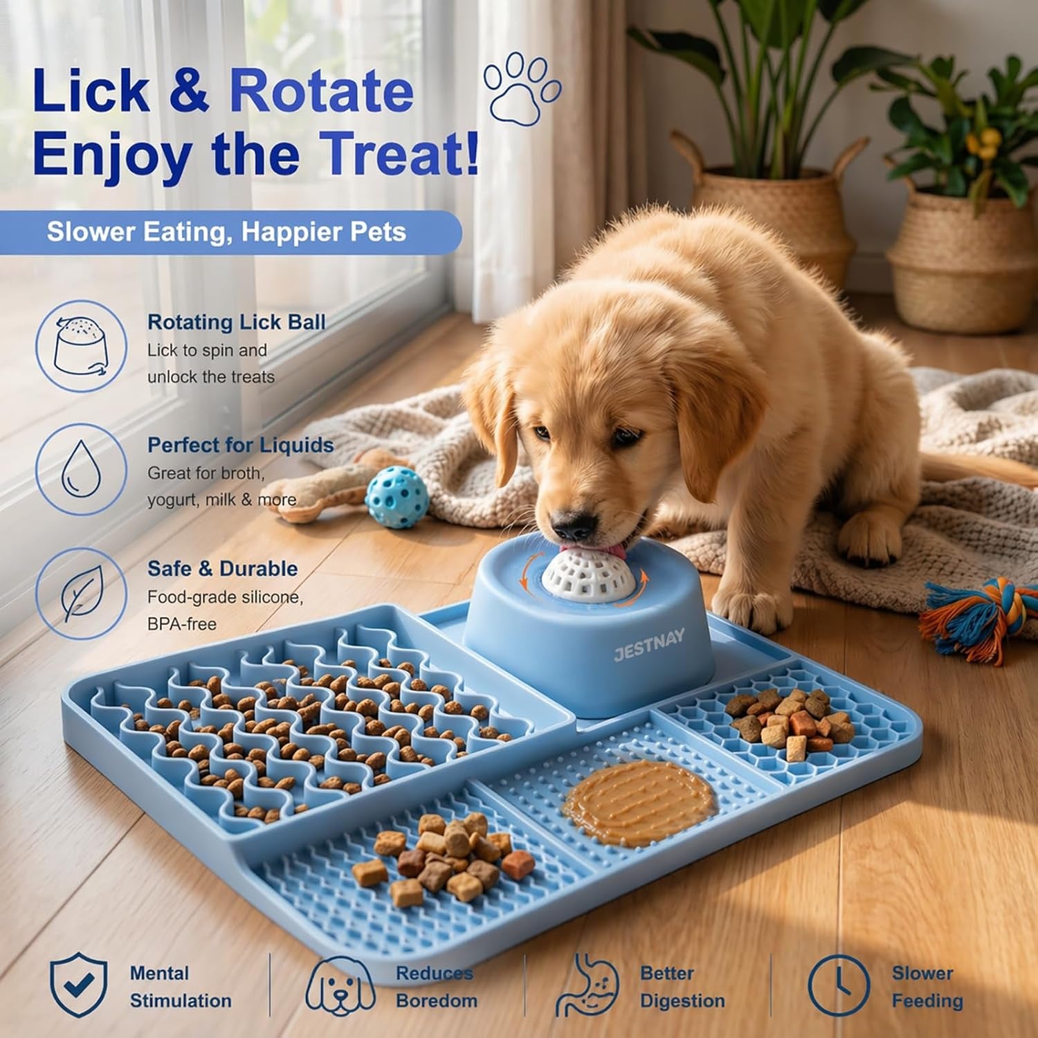 Dog Lick Mat + Slow Feeder Bowl - Calms Anxiety & Slows down Fast Eating